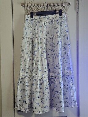 Time and Tru White Maxi Skirt with Blue Floral Print